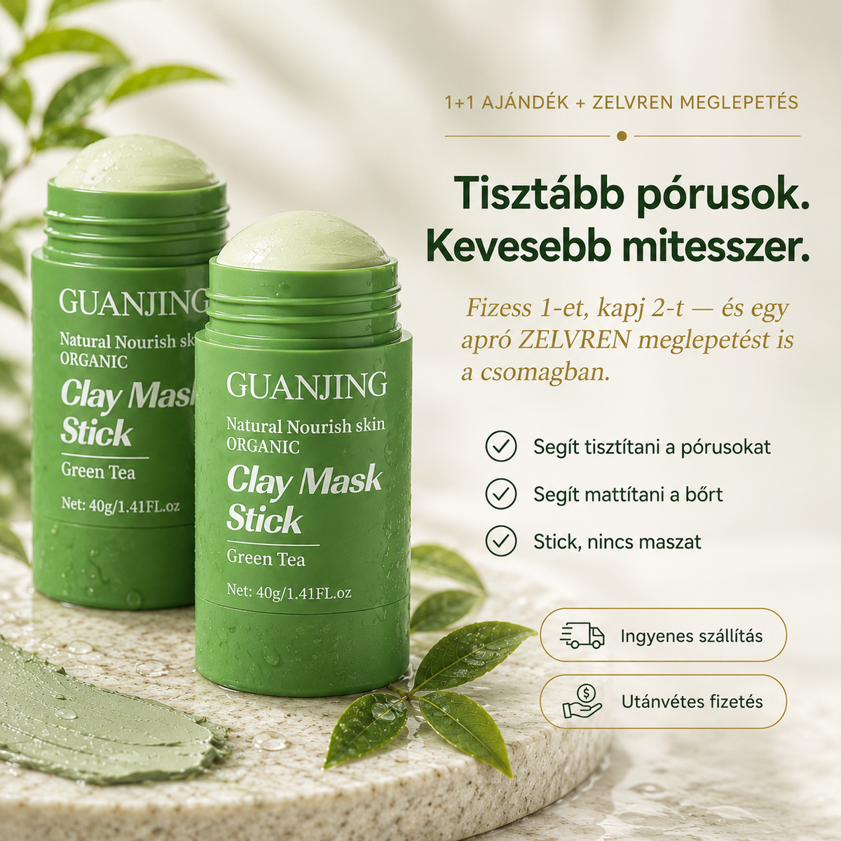 1+1 AJÁNDÉK · Zöld teás pórustisztító maszkstift